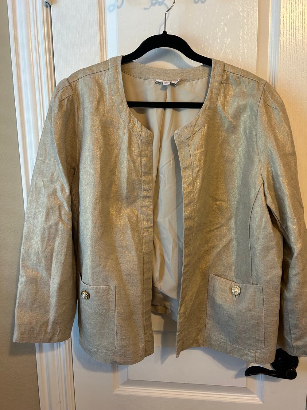 Chico's Size 3 Gold 100% Linen Jacket